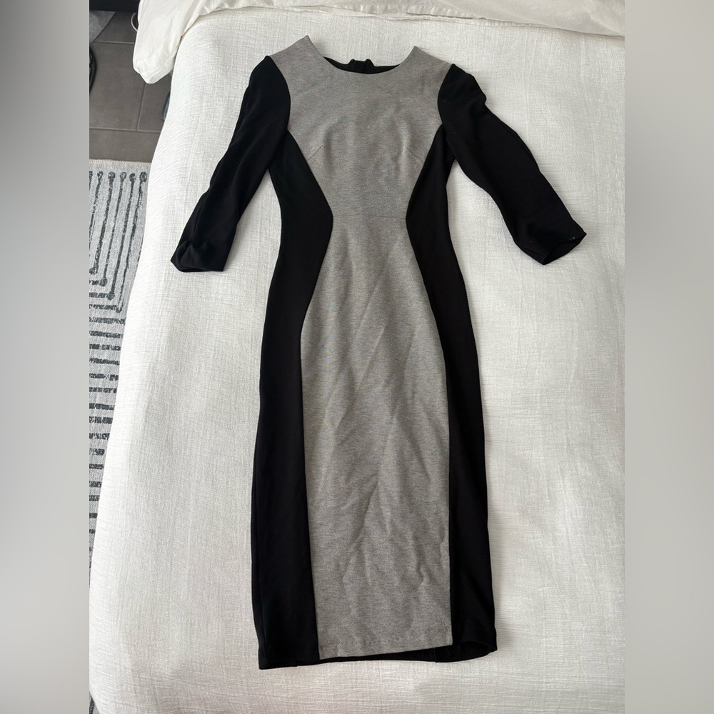 French Connection Black and Gray Long Sleeve Dress
